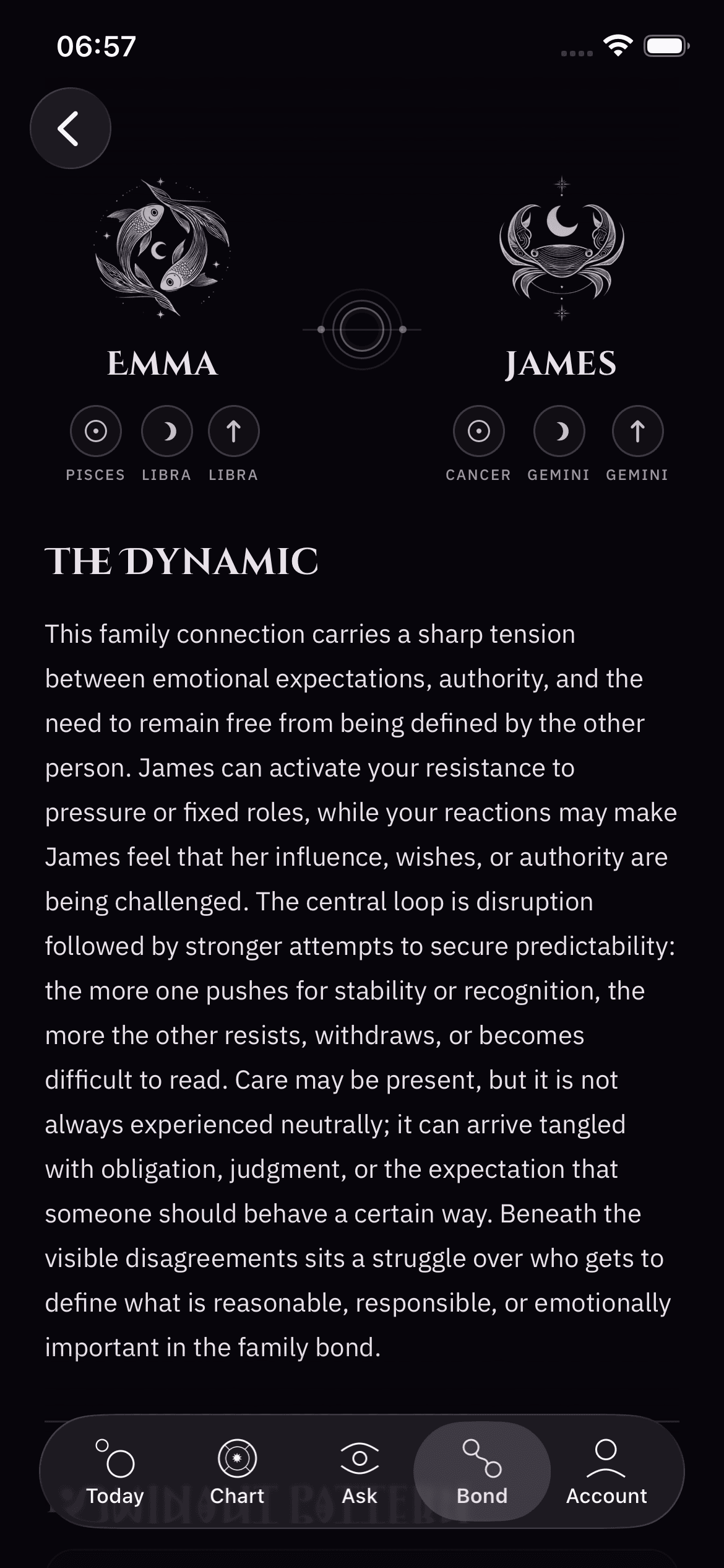 Bond reading in the current Siryona app