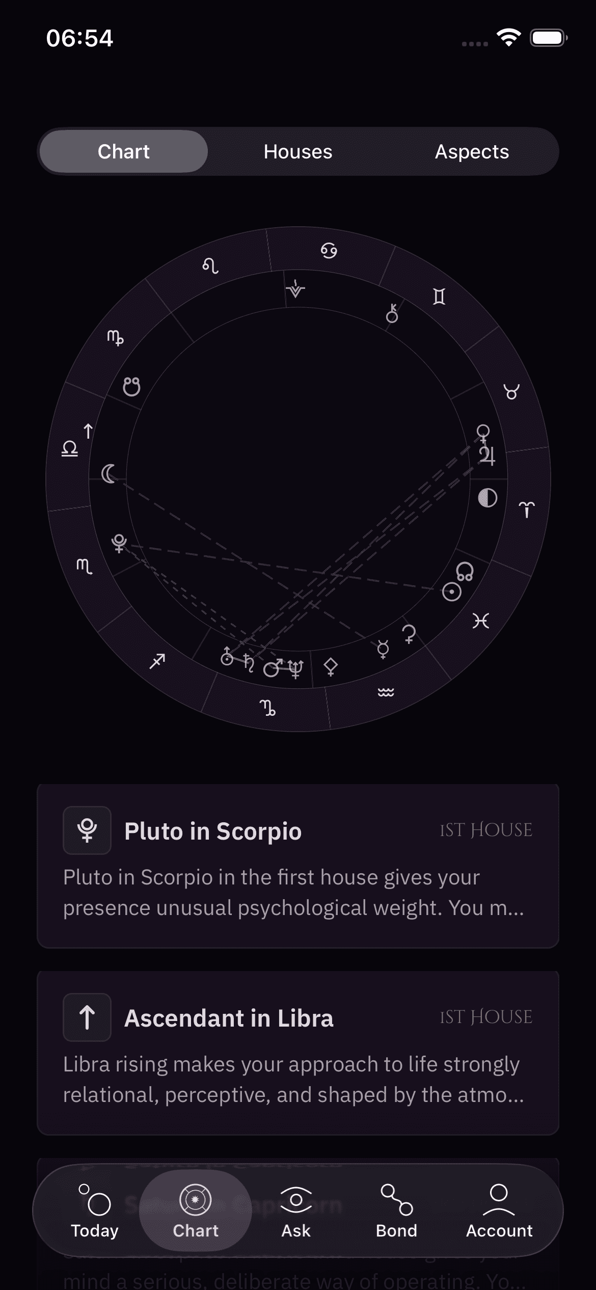 Siryona birth chart in the current mobile app