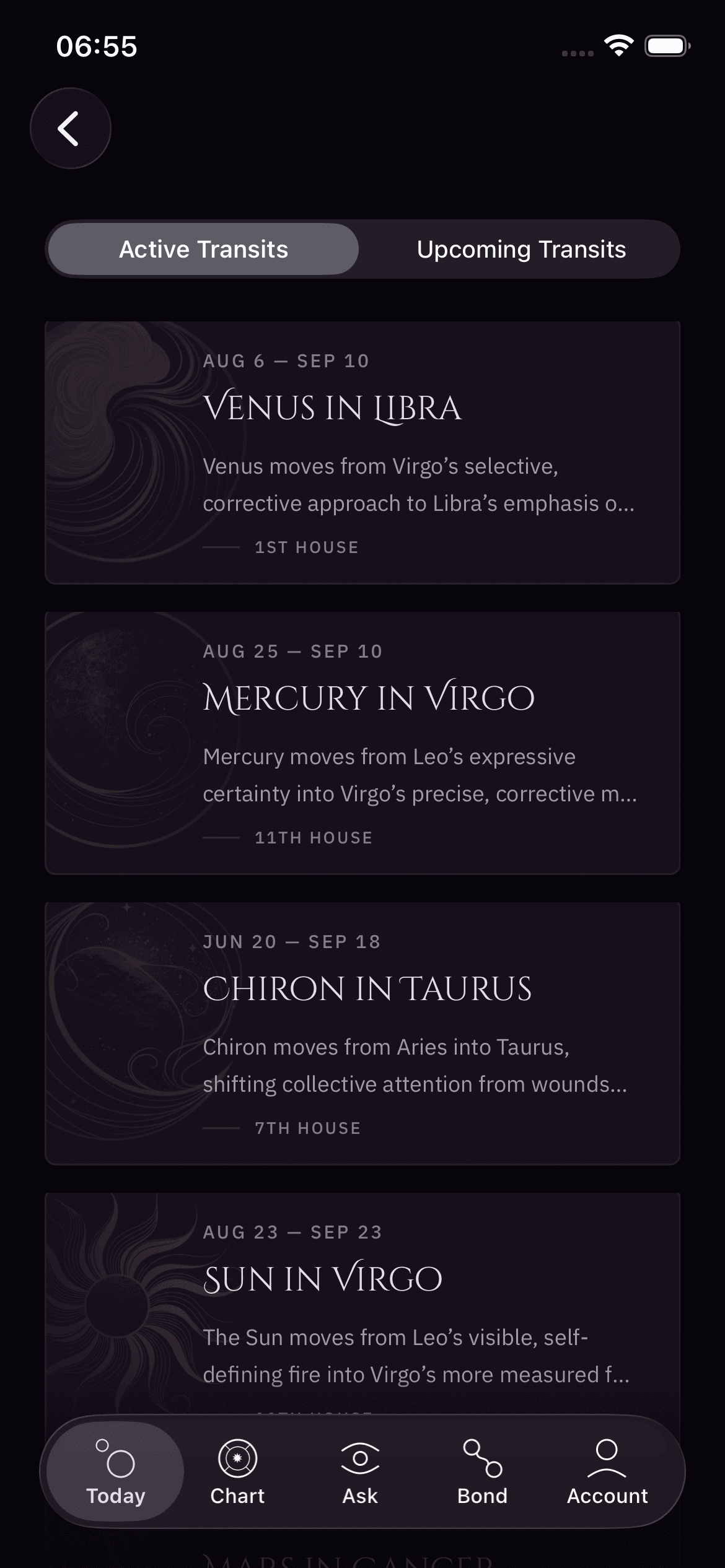 Venus in Libra transit card in the current Siryona app